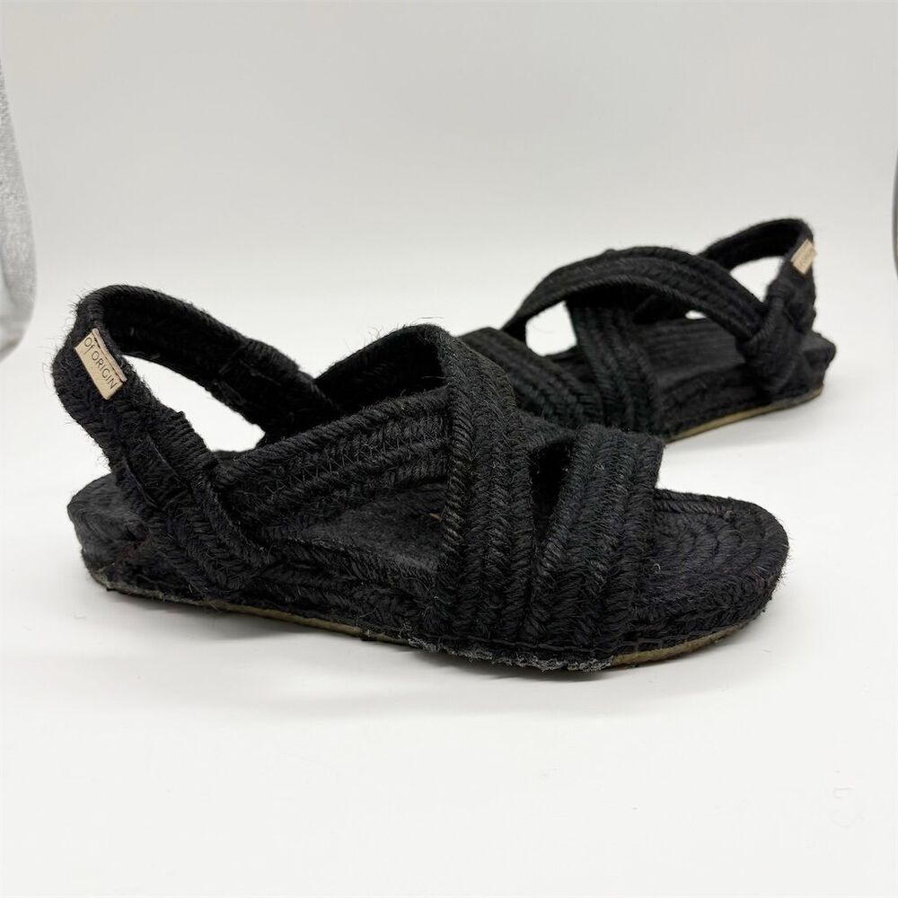 Of Origin Mastella Black Jute Rope Sandals Size‎ 8 Cross Strap Casual Summer